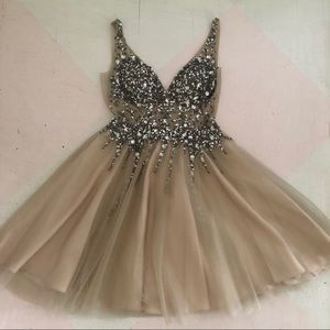 Gianni Bini Short Nude Beaded Formal Dress (1)